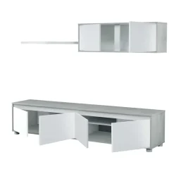 Parete attrezzata 200x145h cm moderna soggiorno bianco cemento Itaca