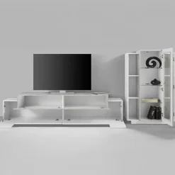 Parete attrezzata 290x121h cm moderna bianco lucido cemento Milos Gihome®