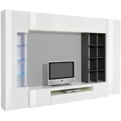 Parete attrezzata 290x192h cm moderna bianco lucido Zenith