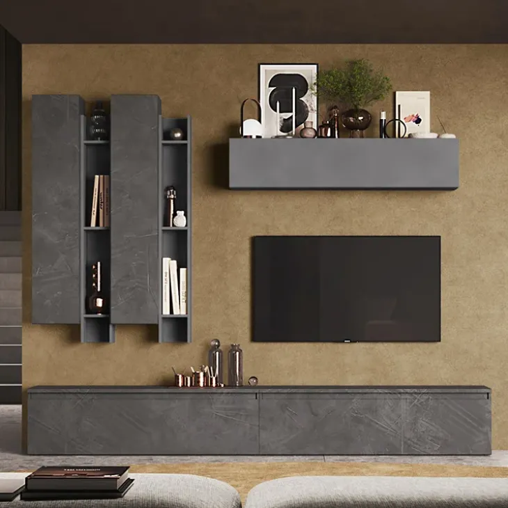 Parete attrezzata 276x210h cm moderna grigio scuro antracite Sunset 4