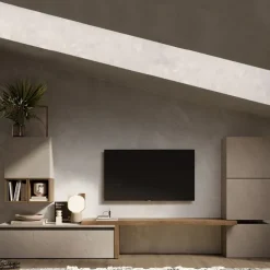 Parete attrezzata 322x140h cm moderna tortora rovere scuro Sunset 18