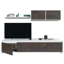 Parete attrezzata 200x145h cm moderna soggiorno bianco opaco ossido Itaca