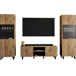 Parete attrezzata 290x183h cm moderna cannettato quercia Essence