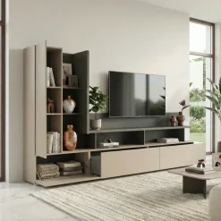 Parete attrezzata 270x162h cm moderna beige grigio Matt