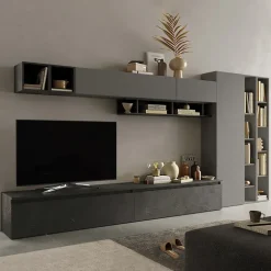 Parete attrezzata 387x186h cm moderna antracite grigio Sunset 43