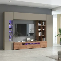 Parete attrezzata 290x190h cm moderna tortora rovere Zenith