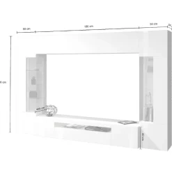 Parete attrezzata 290x190h cm moderna 2 vetrine tortora rovere Zenith 2