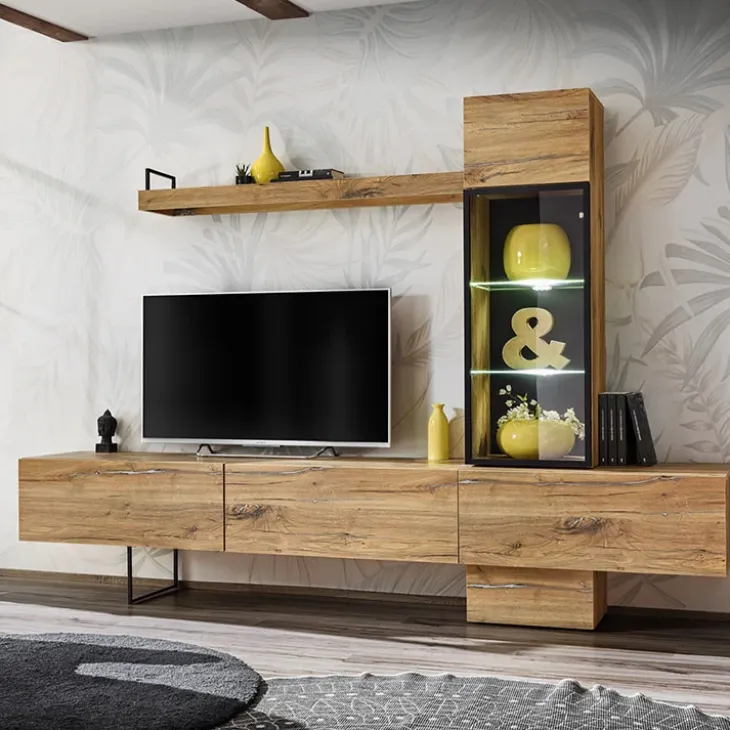 Parete attrezzata 240x170h cm moderna soggiorno rovere antico Dalì