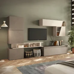 Parete attrezzata 285x200h cm moderna beige marrone Sunset 77