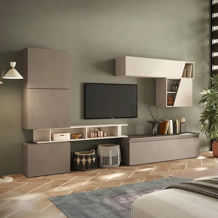 Parete attrezzata 285x200h cm moderna beige marrone Sunset 77