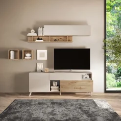 Parete attrezzata 181x205h cm moderna beige rovere chiaro Witty