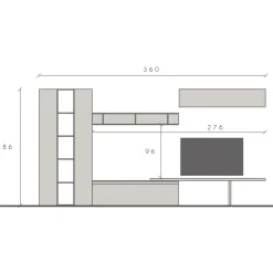 Parete attrezzata 360x186h cm moderna beige grigio scuro antracite Sunset 88