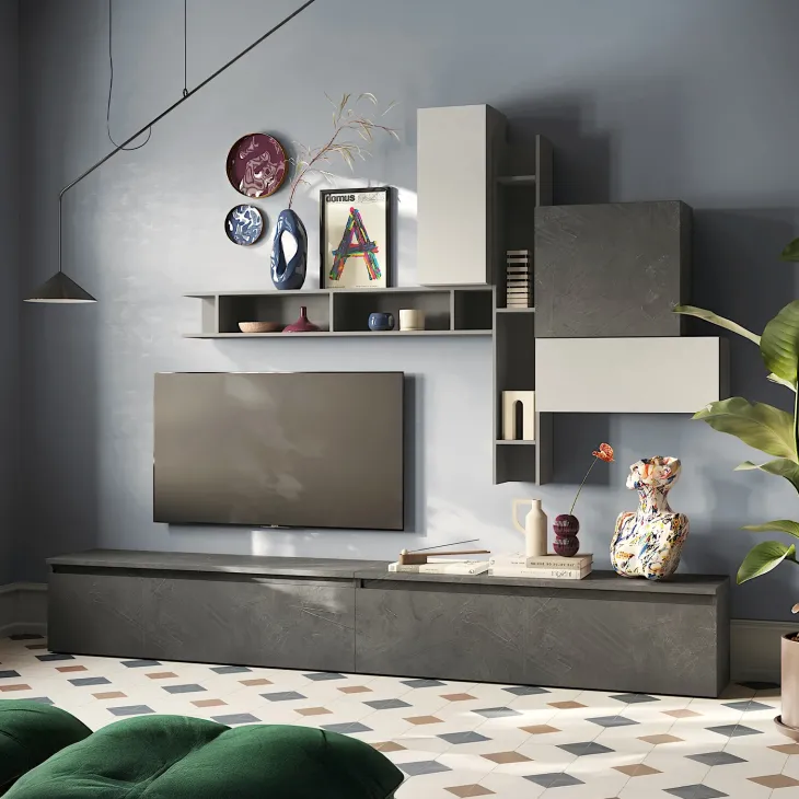 Parete attrezzata 276x228h cm moderna grigio antracite Sunset 90