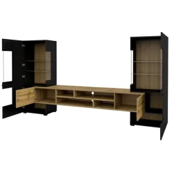 Parete attrezzata 270x143h cm moderna nero rovere chiaro Maserati