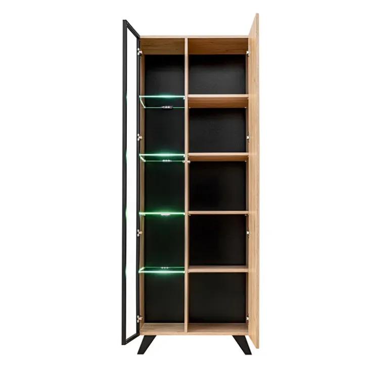 Parete attrezzata 340x192h cm moderna noce con stampa nera Mendes 2
