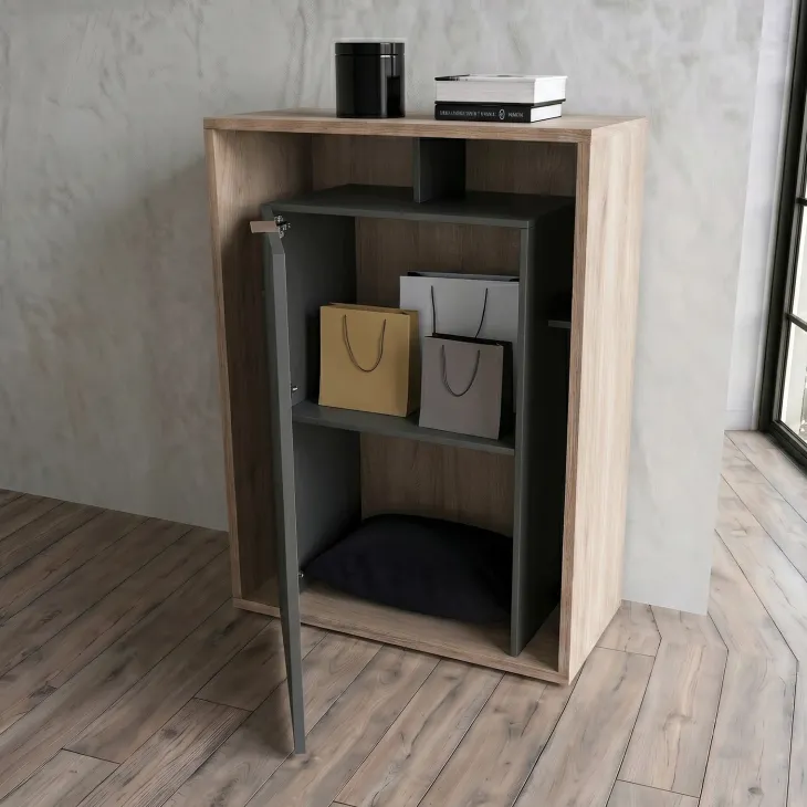 Parete attrezzata 310x201h cm moderna cannettato rovere nero Savona
