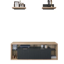 Parete attrezzata 310x201h cm moderna cannettato rovere nero Savona