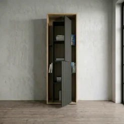 Parete attrezzata 310x201h cm moderna cannettato rovere nero Savona