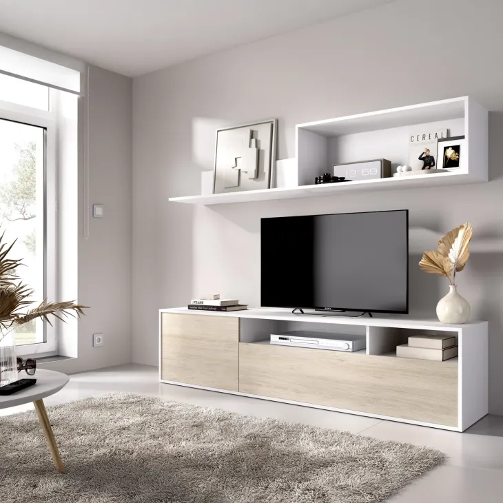 Parete attrezzata 180x200h cm moderna bianco rovere Tava
