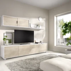 Parete attrezzata 200x200h cm moderna bianco rovere Boxy