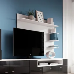 Parete attrezzata 288x170h cm nera camino bioetanolo Olympo