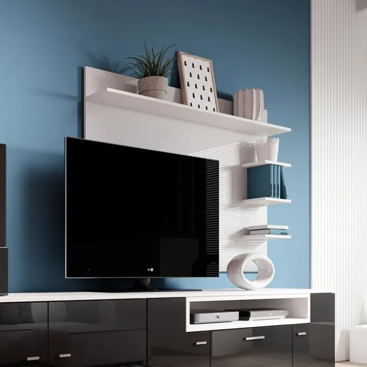 Parete attrezzata 288x170h cm nera camino bioetanolo Olympo
