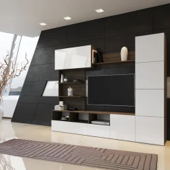 Parete attrezzata 230x184h cm porta tv soggiorno bianco noce Clyton Gihome®