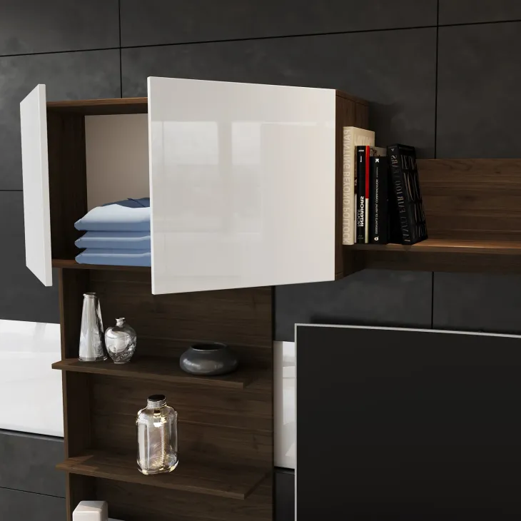 Parete attrezzata 230x184h cm porta tv soggiorno bianco noce Clyton Gihome®
