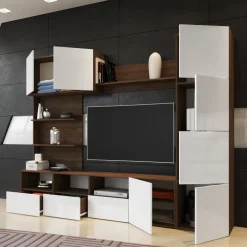 Parete attrezzata 230x184h cm porta tv soggiorno bianco noce Clyton Gihome®