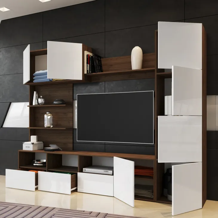 Parete attrezzata 230x184h cm porta tv soggiorno bianco noce Clyton Gihome®