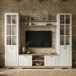 Parete attrezzata 234x181h cm shabby soggiorno bianco opaco Loira