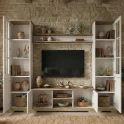 Parete attrezzata 234x181h cm shabby soggiorno bianco opaco Loira