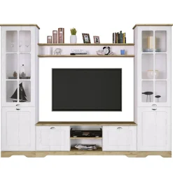 Parete attrezzata 234x181h cm shabby soggiorno bianco opaco Loira