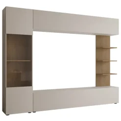 Parete attrezzata 250x187h cm soggiorno beige cashmere rovere Gracia