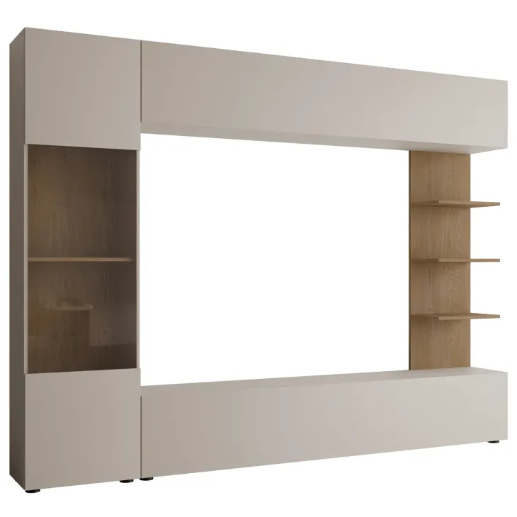 Parete attrezzata 250x187h cm soggiorno beige cashmere rovere Gracia