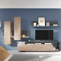 Parete attrezzata 219x205h cm soggiorno rovere antracite Megan Gihome®