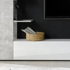 Parete attrezzata 257x187h cm soggiorno bianco lucido cemento Steppi 3