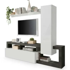 Parete attrezzata 219x200h cm soggiorno bianco lucido ossido Invictus 2