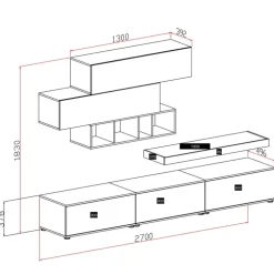 Parete attrezzata 270x183h cm soggiorno rovere antracite America Gihome®