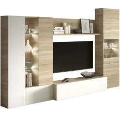 Parete attrezzata 260x185h cm soggiorno rovere bianco lucido Gary