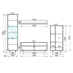 Parete attrezzata 260x185h cm soggiorno legno antico West Gihome®