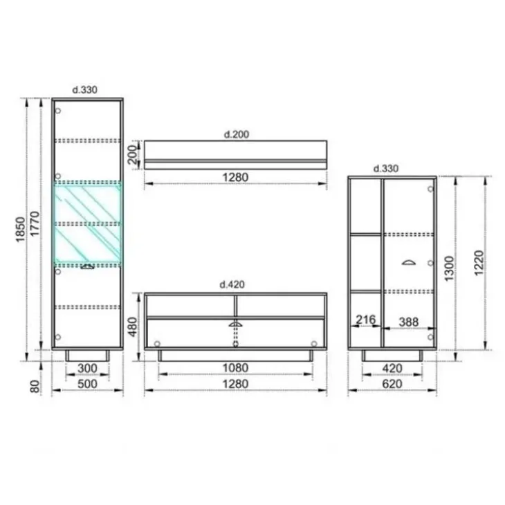 Parete attrezzata 260x185h cm soggiorno legno antico West Gihome®