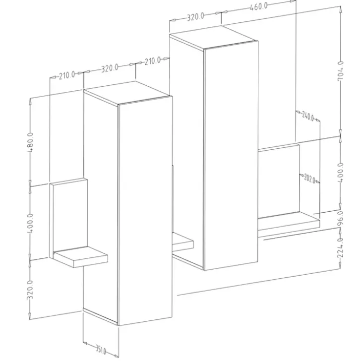 Parete attrezzata 219x205h cm soggiorno bianco opaco Megan Gihome®