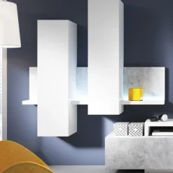 Parete attrezzata 219x205h cm soggiorno bianco opaco Megan Gihome®