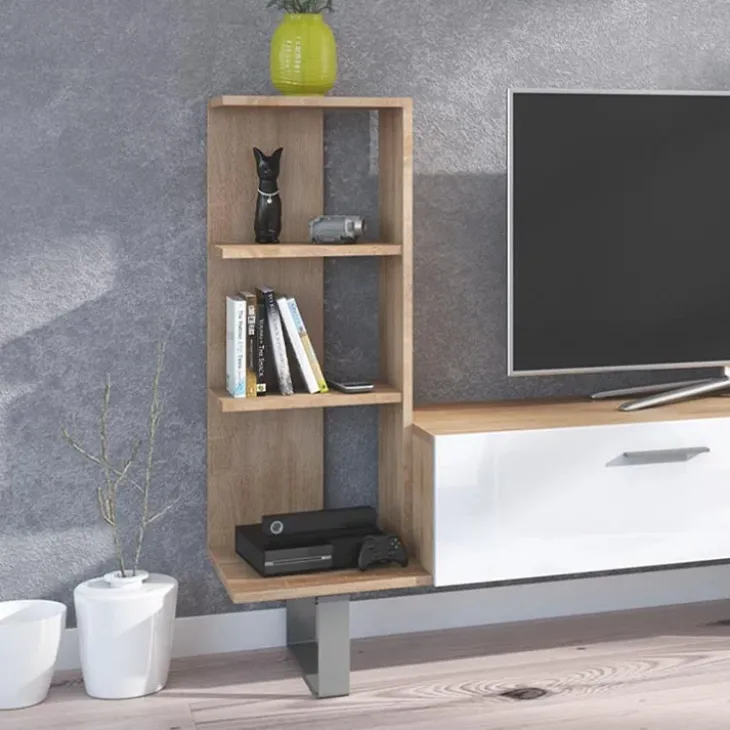 Parete attrezzata 152x97h cm soggiorno rovere bianco lucido Isabel