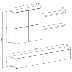 Parete attrezzata 200x195h cm soggiorno bianco frassinato antracite Euphoria