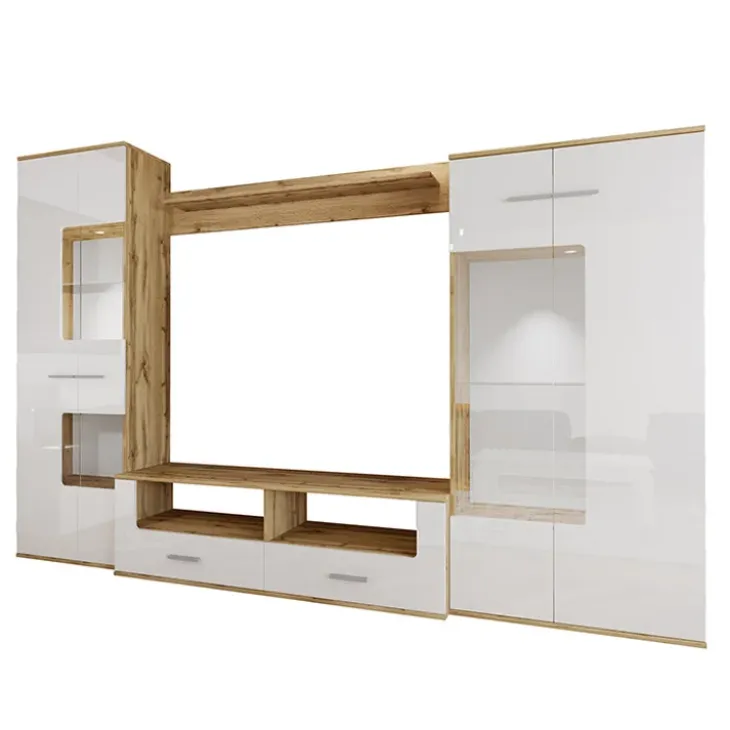 Parete attrezzata 280x185h cm soggiorno bianco lucido rovere Wall