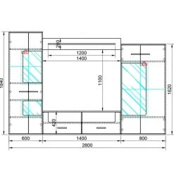 Parete attrezzata 280x185h cm soggiorno bianco lucido rovere Wall