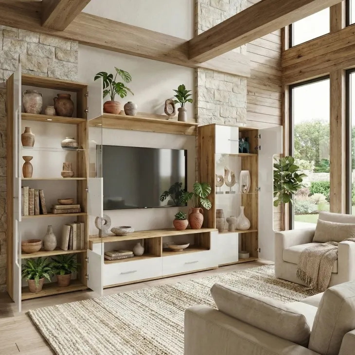 Parete attrezzata 280x185h cm soggiorno bianco lucido rovere Wall