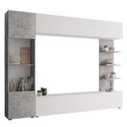 Parete attrezzata 250x187h cm soggiorno bianco effetto pietra Gracia